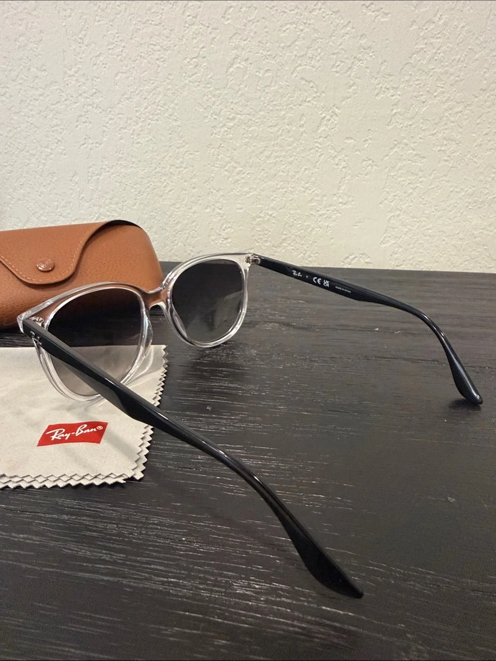 RB4378 Ray-Ban Sunglasses Polished Transparent Grey Gradient Lens w/ Brown Case
